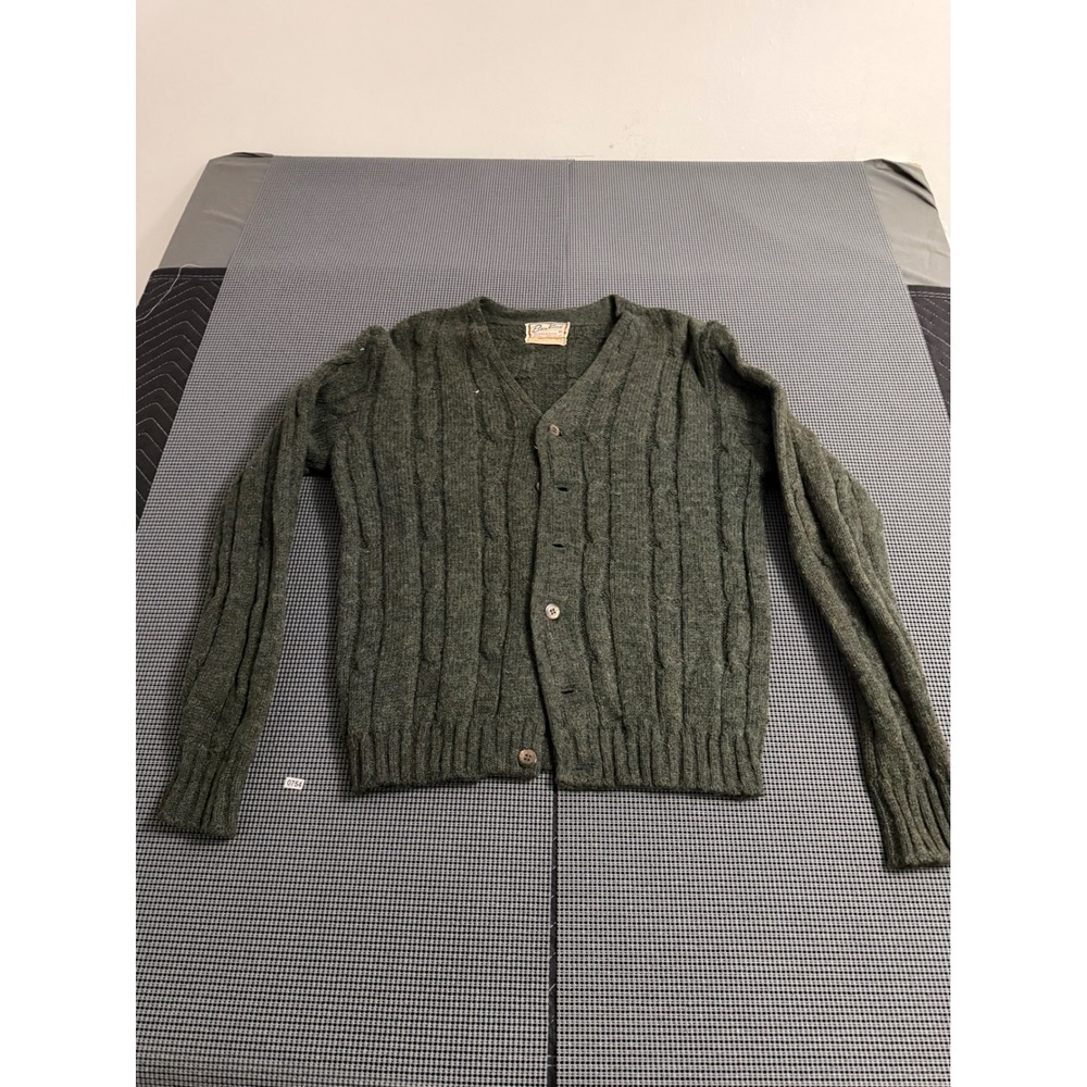 Vintage Brentwood Sportswear Green Shetland Wool Blend Knit Cardigan Mens Medium